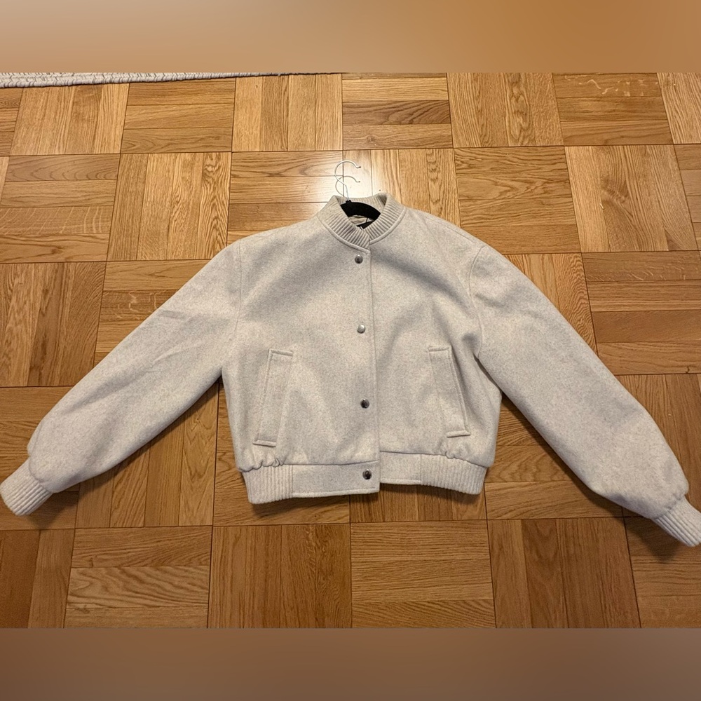 Zara Off-White Wool Blend Bomber Jacket